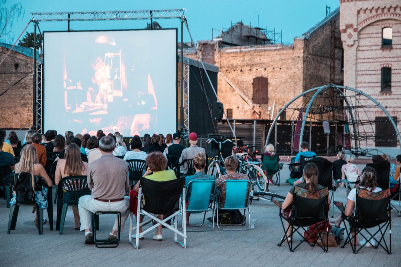 open air cinema at spikeri quarter in Riga